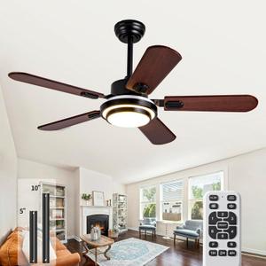 42 Inch Wood Ceiling Fans with Lights Remote Control,5 Blades Quiet Reversible Modern Ceiling Fans for Indoor,Outdoor,Bedroom,Living Room,Office,Farmhouse,Patio (Walnut)