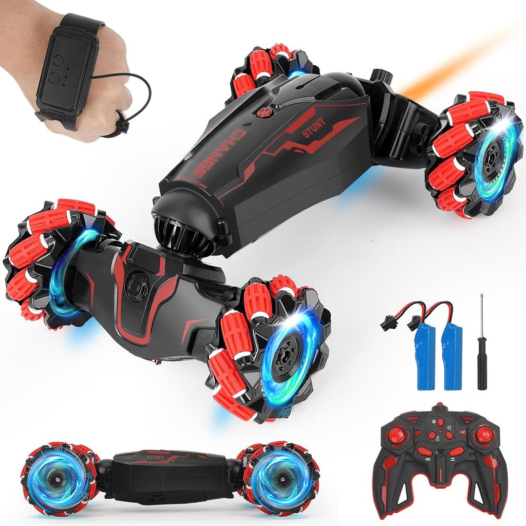 Gesture Sensing RC Stunt Car Hand Controlled, LED Lights, Music, 4WD, Double-Sided 360 Flips, Off-Road Twist Vehicle. Best Birthday Gift for Kids Ages 6-13, Boys' Toys.