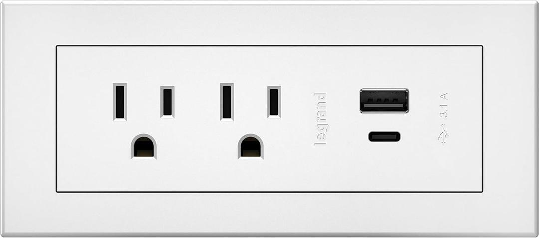 Legrand Wiremold RDZCWH10 radiant Furniture Power Center with USB, Recessed Power Strip, 2 Outlets, Type A/C USB, 10 Foot Cord, White