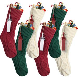 Mr. Pen- Personalized Christmas Stockings with Wooden Name Tags, 18 Inch
6 Pack, Colorful, Cable Knit Stockings for Fireplace, Mantel Décor, Family Holiday Gifts & Christmas Decorations