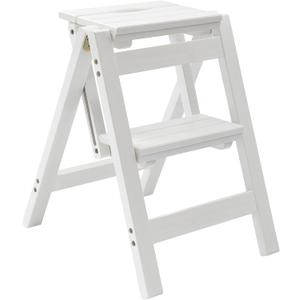 Folding Step Stool Step Ladder 2 Tier, Multi-Functional Folding Solid Wood Ladder Stool, Step Stool Household Muliti-Color Step Ladder Stool for Household and Office 330lbs,White,2step