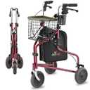 NOVA Traveler Folding 3-Wheel Walker with Tray, Basket, Pouch & Cup Holder, Lightweight Mobility Aid for Seniors & Adults, 8” All-Terrain Wheels for Tight Spaces & Travel, Red
