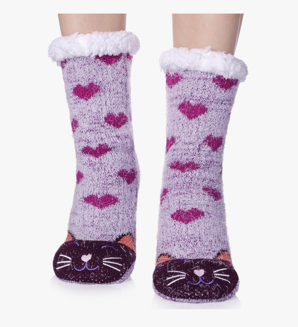 MQELONG Womens Super Soft Cute Cartoon Animal fuzzy Cozy Non-Slip Winter Slipper Socks , Size 7