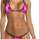 SHERRYLO Micro Bikini Extreme G String Thong Bikinis Sexy Mini Bathing Suit for Women Womens Swimsuits Microkini Swimsuit (Medium, 1889-metallic Fuchsia)