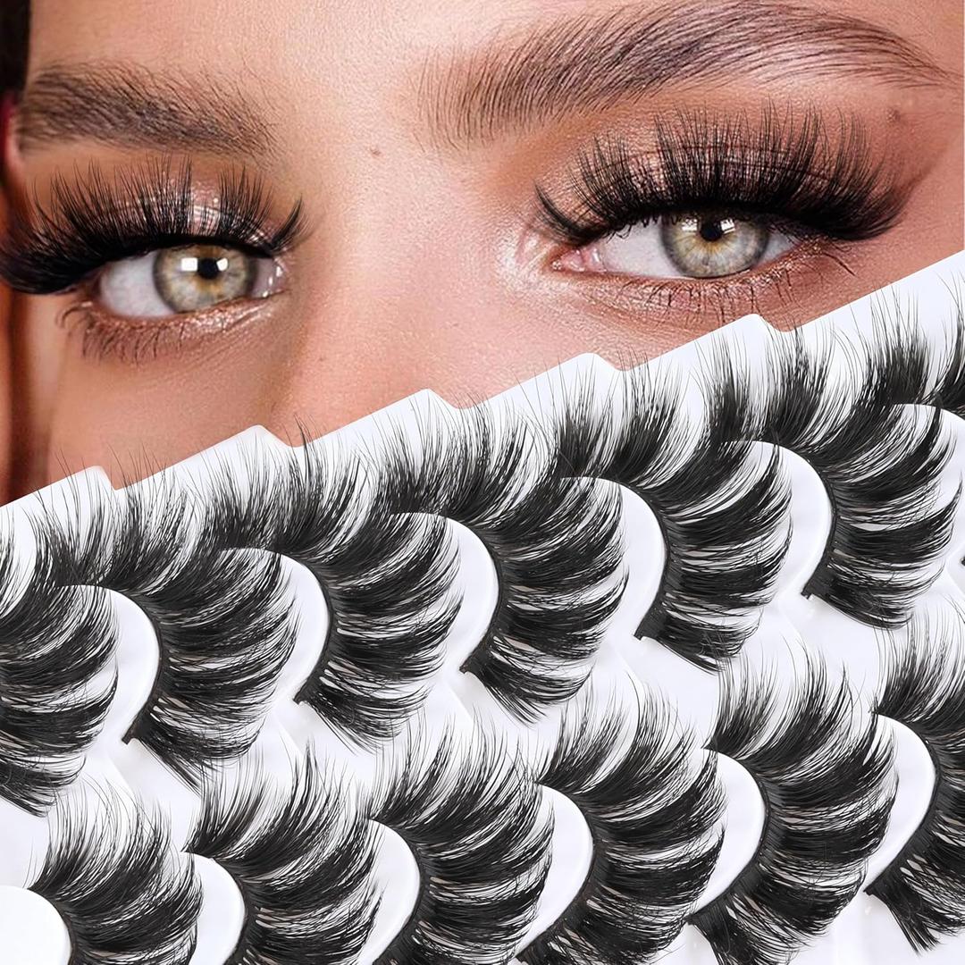 Losha Lashes Pack 7 Pairs Fluffy Faux Mink Eyelashes Soft Handmade False Eye Lashes for Dramatic Makeup