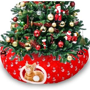 Soulchen Cat Tunnel with Christmas Tree Skirt, 35.8'' Cat Bed for Indoor with Hanging Ball, Xmas Festive Foldable Kitty Pipeline for Kittens Small Animal Christmas Decoration(Snowman)