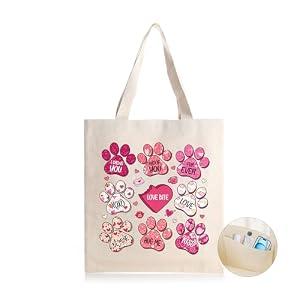 Joybloks Christmas Dog Lovers Library Book Bag Gifts for Women, Valentine Print Heart Best Fur Mom Themed Dog Paw Mom Mothers Day Aesthetic Tote Bag w/ Magnetic Buckle & Interior Pocket