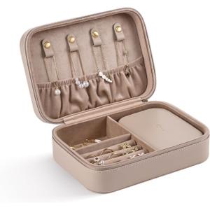 Travel Jewelry Box, Medium Size Jewelry Organizer Box, Removable Jewelry Pouch, Large Capacity, Earrings Necklaces Bracelets Rings Storage, Light Taupe