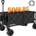 42" L Collapsible Foldable Wagon, 500LB Weight Capacity with 220L Heavy Duty Folding Cart,Utility Wagon with Big All-Terrain Beach Wheel, Drink Holders and 2 Bungee Cords,Black
