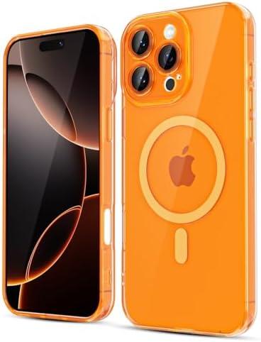 LoeoeL for iPhone 16 Pro Case Clear Mag Safe, Magnetic Transparent TPU Silicone Compatible with Magsafe Phone Case for Women, Slim Thin Glossy Non-Yellowing Bright Hard Plastic, Neon Orange