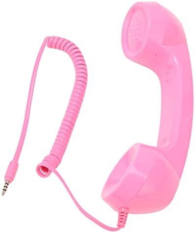 HEEPDD Vintage Retro Cell Phone Handset, Classic Pink 3.5mm Wired Receiver with Built-in Mic Speaker for Smartphones, Computers, Landlines