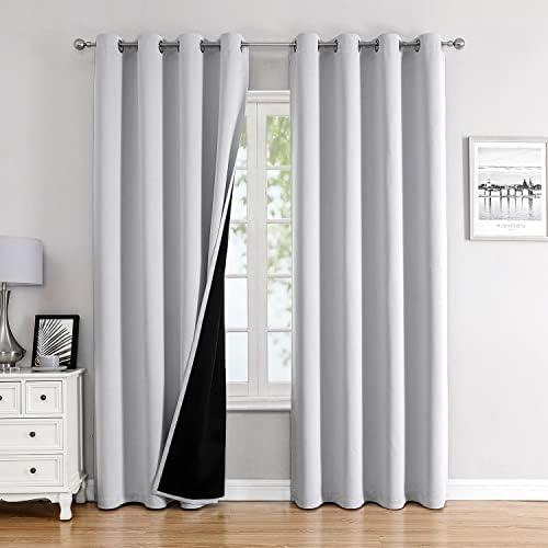 ChrisDowa 100% Blackout Curtains for Bedroom with Black Liner, 2 Thick Layers Total Blackout Thermal Insulated Grommet Long Window Curtains 2 Panels Set (Greyish White, 52 x 95 Inch)