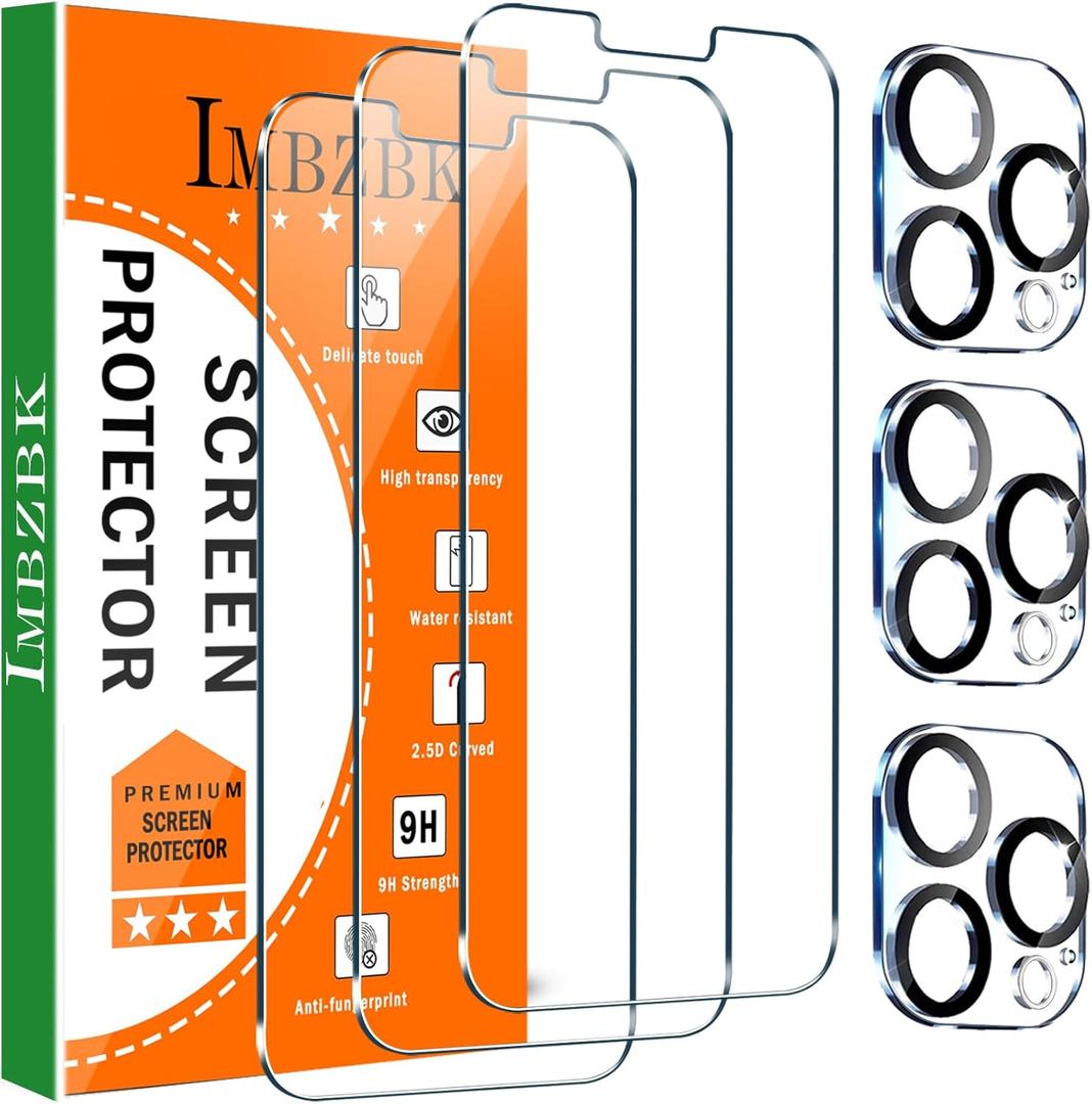 IMBZBK 3 Pack Screen Protector for iPhone 13 Pro Max with 3 Camera Lens Protector Tempered Glass Accessories Protector de Pantalla