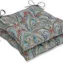 Pillow Perfect Paisley Indoor/Outdoor Chair Seat Cushion with Ties, Tufted, Weather, and Fade Resistant, 2 Count, Square Corner - 18.5" x 19"