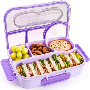 EASYFUN Bento Box Adult, Lunch Box, 4-Compartment Lunch Containers, Drop-Proof, Dishwasher Safe & Made with BPA-Free Materials (Purple)
