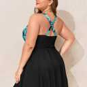 Women's Plus Size Bathing Suit One Piece Swim Dress Tummy Control Swimsuits V Neck Swimwear Green Leaf 26W (Black)