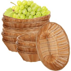 DAJAVE 20 Pack Plastic Oval Basket, 9x6.9x2.36 Inch Woven Bread Baskets Food Serving Baskets, Food Storage & Fruit Basket for Party, Kitchen, Restaurant, Display Decor(Light Brown)