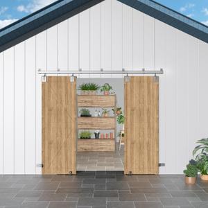 12FT Heavy Duty Box Rail Exterior Barn Door Hardware Kit, Sliding Door Hardware, Outdoor Barn Door Hardware Kit for 2 Doors(Door not Include), 450 lbs Capacity, Silver