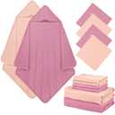 Preboun 6 Pcs Muslin Hooded Baby Towels and Washcloths 32"x 32" Cotton Newborn Bath Towel Anti-Shrink Infant Baby Blankets with Hood 12"x 12" Washcloths for Girl Boy Toddler(Pink,Dark Purple)