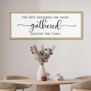 YWJKWLGS Dining Room Wall Decor Art 32x12 Inch Kichen Sign The Best Memories Are Made Gathered Around The Table Signs Large Rustic Farmhouse Wooden Framed Wall Hanging (Wood)