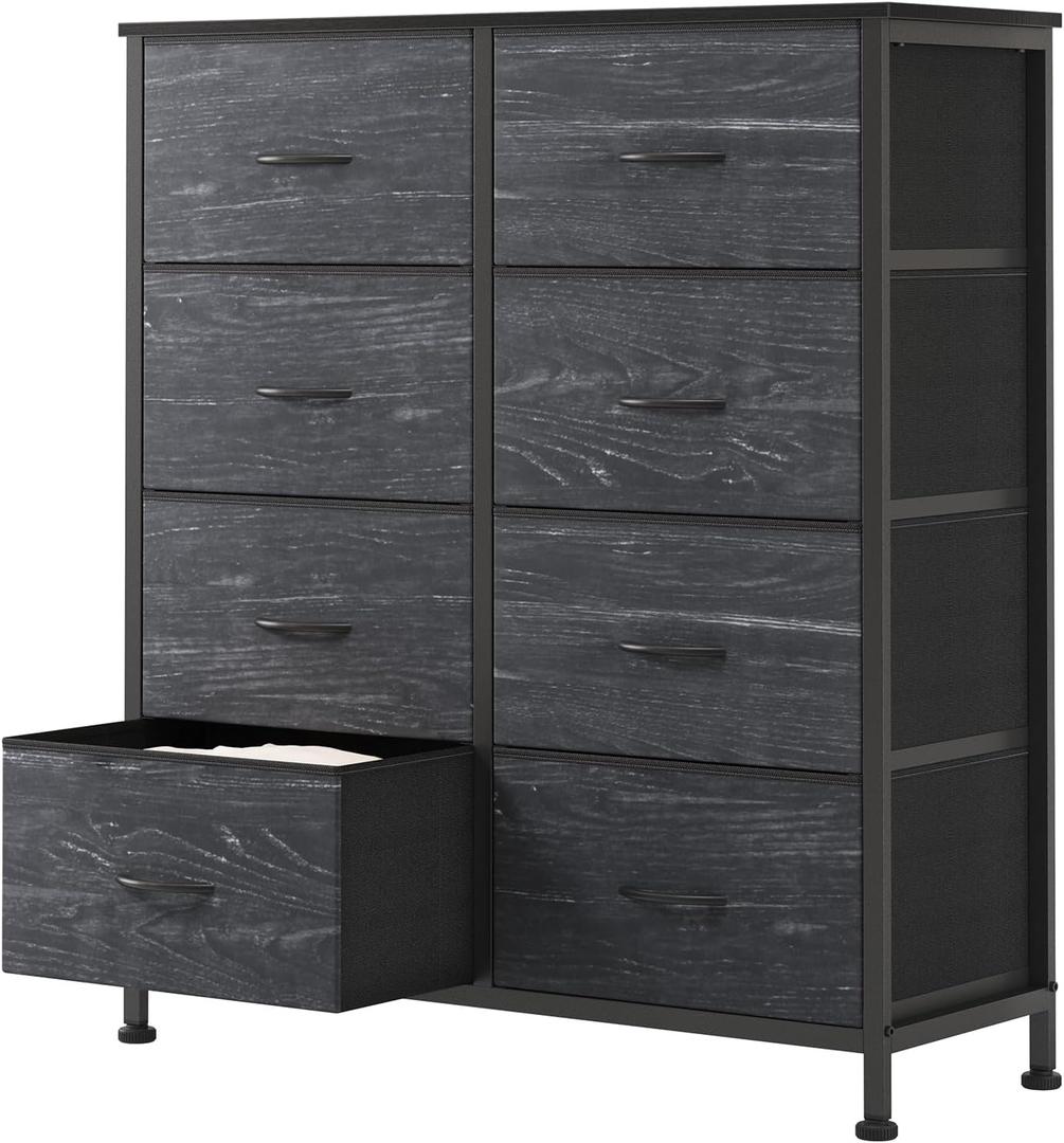 Sweetcrispy 8 Drawer Fabric Dresser for Bedroom, Tall Dresser, Black Wood, 11.8"D x 30.9"W x 36.4"H