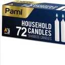PAMI Traditional Shabbat Candle Sticks [72-Pack] - Unscented Taper Candles with 3 Hours Burning Time- Paraffin Shabbos Candles with Beautiful Flame- Tall Dinner Candles for Candlestick Holders