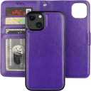 Bocasal Detachable Wallet Case for iPhone 13 RFID Blocking Card Slots Holder Premium PU Leather Magnetic Kickstand Shockproof Wrist Strap Removable Flip Protective Cover 5G 6.1 inch (Purple)