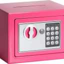 Jssmst Small Safe Box for Money - 0.23CF Mini Safe with Electronic Keypad, Lockable Box for Home Security and Personal Storage, 9.06 x 6.69 x 6.69 inch, Pink