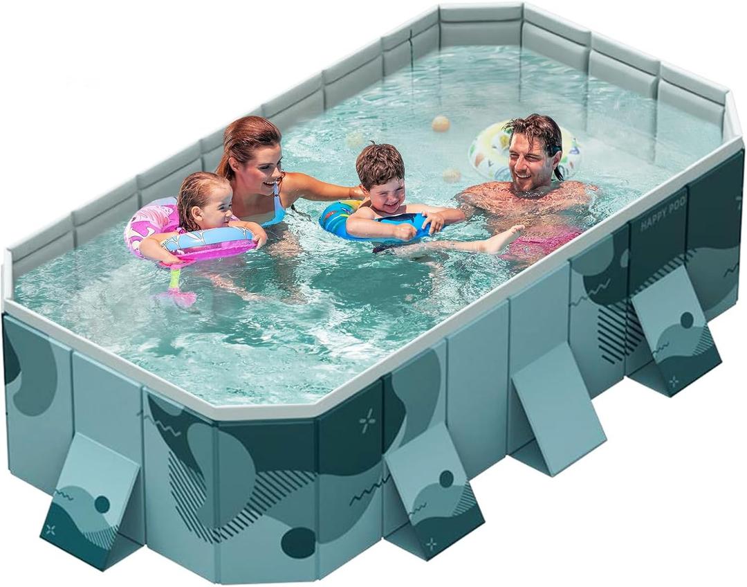 Foldable Swimming Pool Non-Inflatable Swimming Pool for Family Adults Hard Plastic Shell Collapsible Rectangle Pool for Outside Backyard Portable Pet Dog Pool (Lake Blue, 295cm)