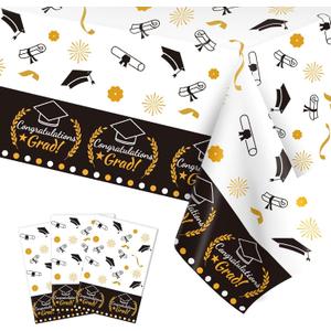Graduation Decorations 2026, 3 Pack Black Gold Plastic Graduation Tablecloths Disposable, Grad Table Party Decorations Class of 2026 Grad Table Cloths Covers Decor Party Supplies Favors Ideas