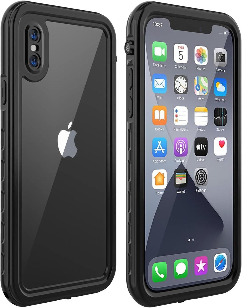 Diverbox for iPhone X/XS Waterproof Case - Full Body Shockproof Cover with Built-in Screen Protector, 5.8 Inch (Black/Clear)