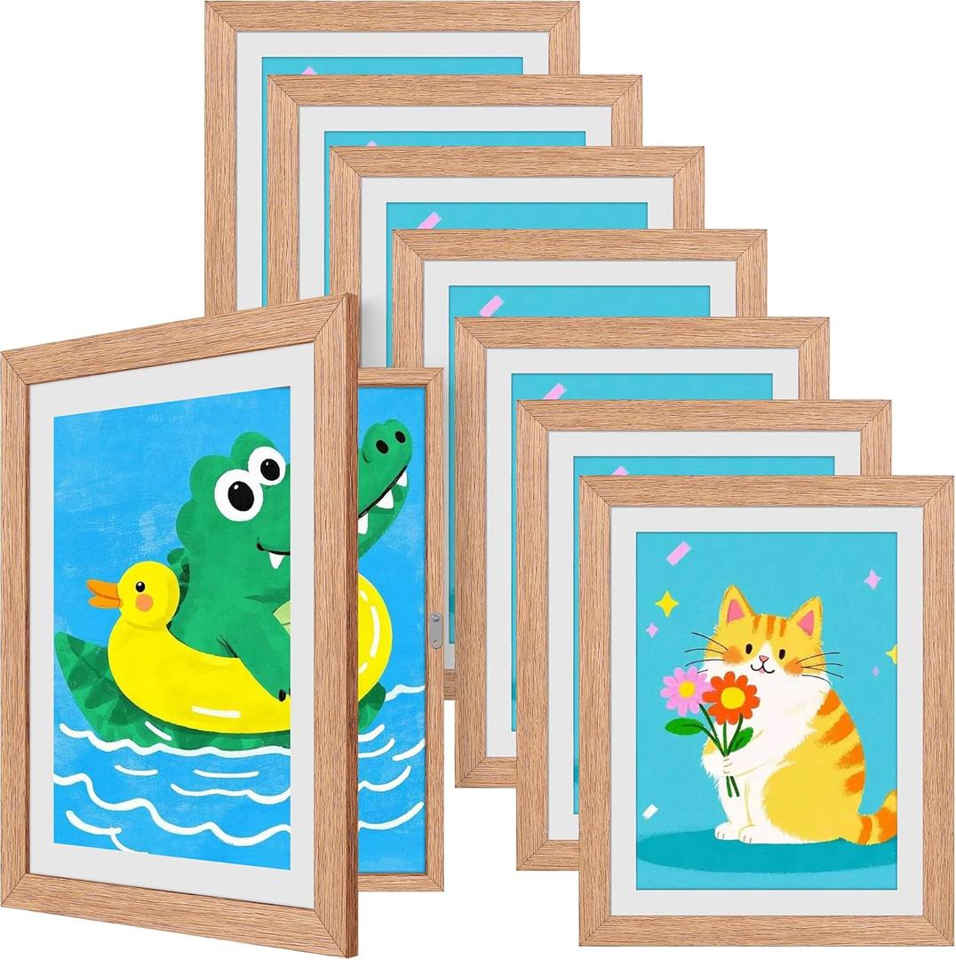8 Pack Kids Artwork Frames Changeable 8.5 x 11 Inch Children Art Projects Children Art Frames Front Opening Picture Display Frame Holds 150 Drawings for Craft Storage, Room Decor, Portfolio, Wood
