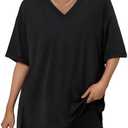 Trendy Queen Oversized Tshirts for Women Workout Plus Size Tops V Neck Short Sleeve Gym Shirts Casual Loose Fit Basic Tees, XL