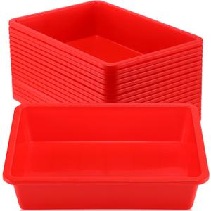 Hoteam 18 Pcs Flat Storage Organizer Bins Letter Size Paper Tray Classroom Storage Plastic Art Trays Classroom Pencil Organizer Baskets for School Office Teacher Book Organization(Red)
