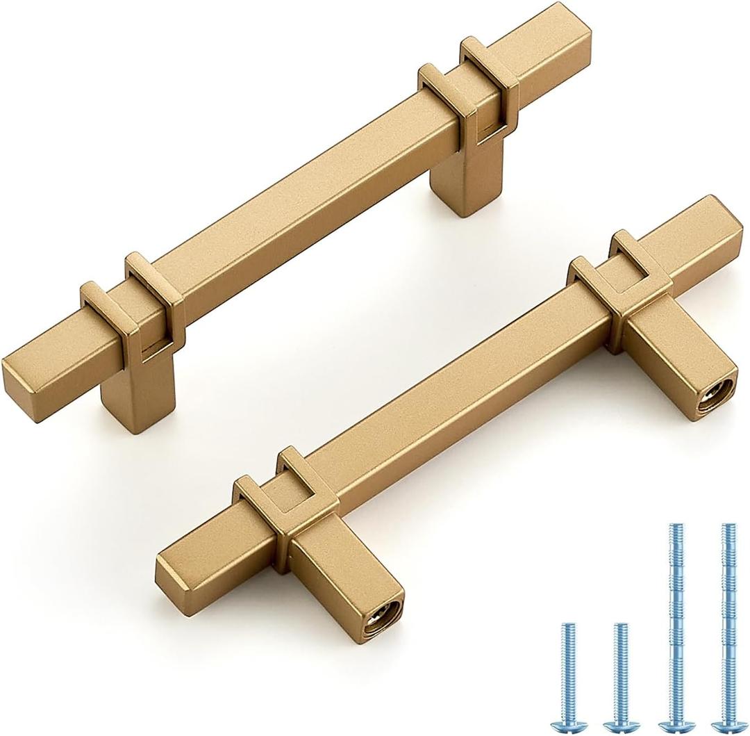 HOME EDIT 15 Pack 3 inch Cabinet Handles, Kitchen Cabinet Handles Gold Drawer Pulls Zinc Alloy Square Bar Kitchen Pulls