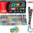 Guangna Acrylic Paint Markers Brush Tip, 120 Vivid Colors with Direct-Liquid Ink Control System, Professional-Grade Paint Pen for Rock Painting, Canvas, Glass, Plastic, Fabric & Creative Crafts