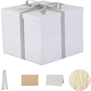 Large Gift Box with Lid 12.5x12.5x10 Inches, White Gift Boxes for presents Packaging for Birthdays, Valentine's Day, Christmas, Anniversaries (Include Shredded Paper Fill, Envelope Card Ribbon)