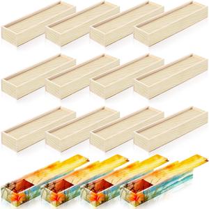 Spiareal 16 Pcs Unfinished Wood Pencil Box with Sliding Lid Rectangle Unpainted Storage Holder Organizer for DIY Craft Making Jewelry Box Holiday Gift 7.7" x 2.2" x 1.4"