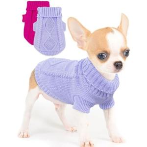 2 Pieces Dog Sweater for Small Dogs Chihuahua Clothes Spring Winter Cute Knitwear Turtleneck Thick Warm Clothes for Yorkie Cat Extra  Dog Clothes (XX-Small)