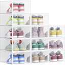SONGMICS Stackable Shoe Boxes, Set of 12 Plastic Shoe Organizers with Door, Transparent, Easy Assembly, 9.1 x 13.1 x 5.6 Inches, for Shoes up to US Size 9, Transparent and Cloud White ULSP312W01