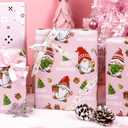 Retrify Christmas Wrapping Paper - 17 Inch x 32.8 Feet Mini Roll - Cute Red Green Gnome Snowflake Foil Girly Pink Gift Wrap Paper for Holiday Shower Party Celebration