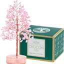 Crocon Rose Quartz Heart Shape Base Crystal Tree Gifts for Women, Healing Crystals Tree of Life Present Crystal Feng Shui Bonsai Trees for Positive Energy Good Luck Home & Office Decoration Gifts