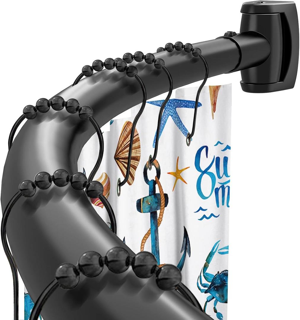 Black Curved Shower Curtain Rod 33-78 Inches Adjustable Splicing Design Need To Drill Shower Rods Curved Round Bowed Rust proof, Premium Stainless Steel Shower Curtain Rod for Bathroom, Bathtub, Stall