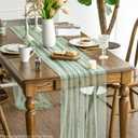 Artoid Mode 10PCS Pearl Grass Green Gauze Table Runner 120 Inch 10FT, Seasonal Sheer Dining Holiday Wedding Birthday Baby Shower Table Decor for Home Party