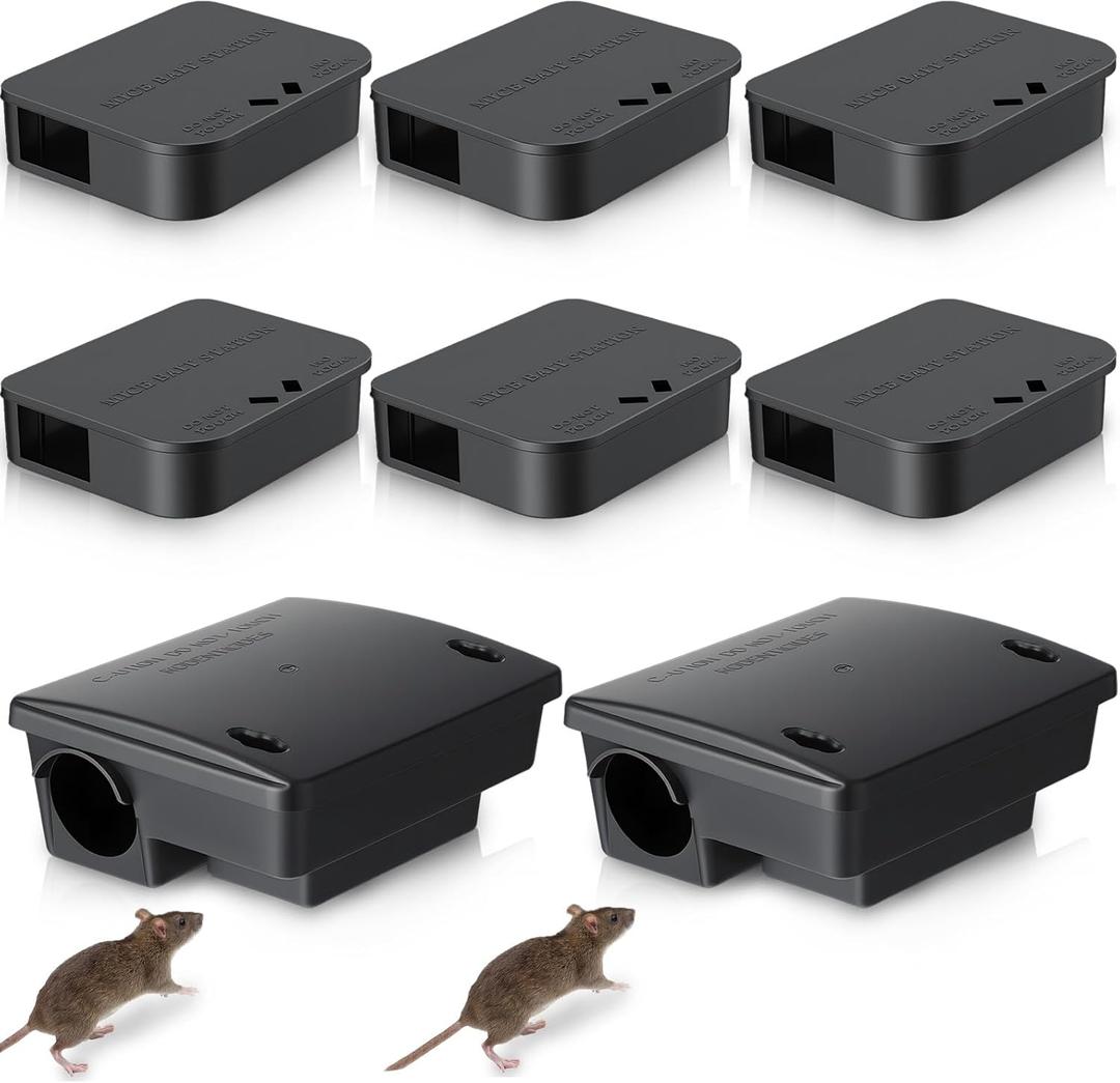 8 Pack Key Required Rat Station Box 2 Large & 6 Compact Outdoor Mouse Bait Stations Box Lockable Weather Resistant Bait Boxes for Indoor & Outdoor