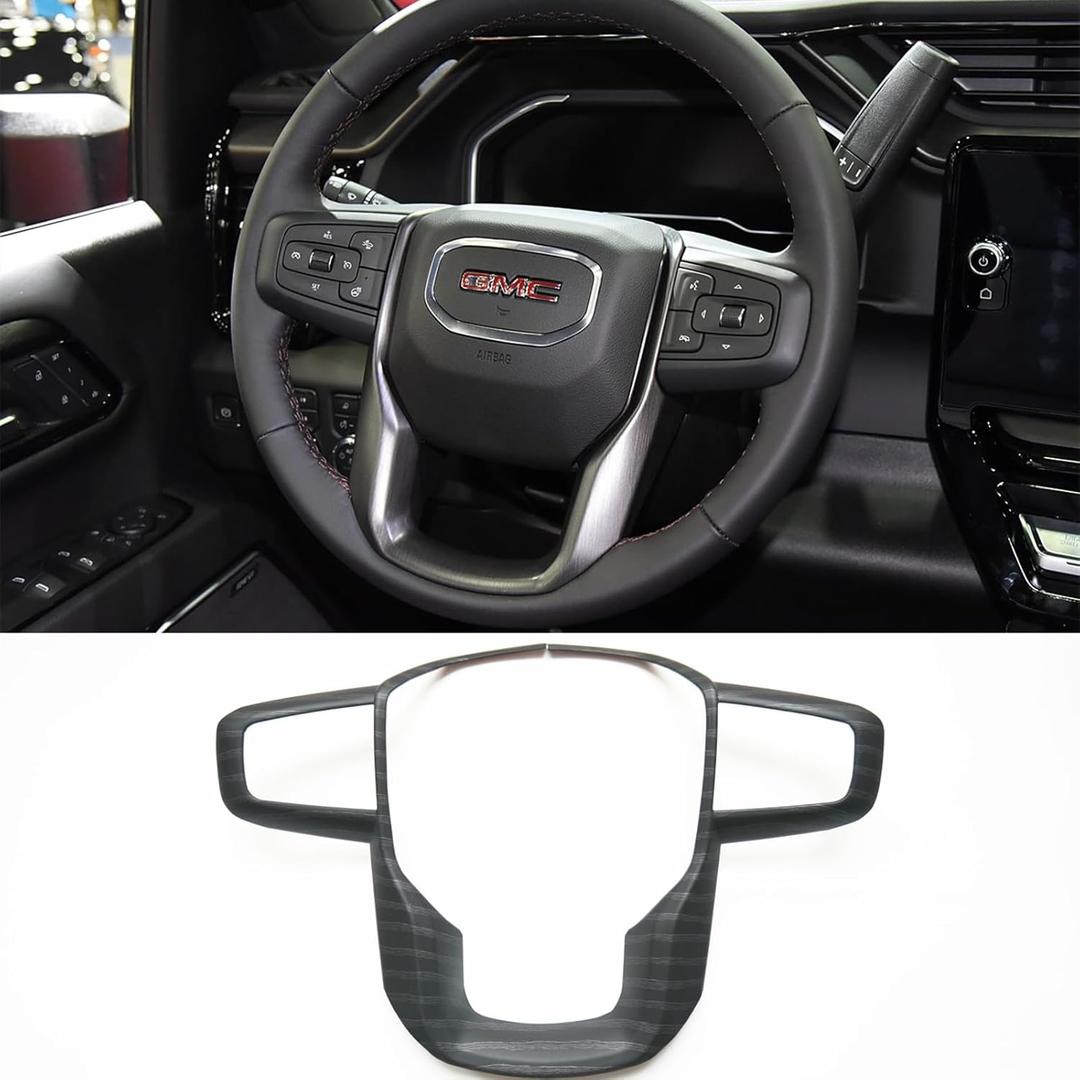ZiWen New Steering Wheel Cover Trim for GMC Sierra 1500 2500HD 3500HD 2020 2021 2022 2023 2024 2025 Yukon XL 2021 2022 2023 2024 2025 (Black Wood Pattern)