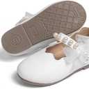 CENCIRILY Toddler Little Girls Flower Dress Shoes Mary Jane Ballet Flats Party School Bowknot Princess Wedding Shoes (A18/Cream)