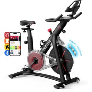 Yesoul Black Exercise Bike for Home,Smart White Cycling Bike Magnetic Stationary Bike, Low Noise Indoor Cycling Bike for Home Gym Electric Stationary Bike with Tablet Mount & Comfortable Seat Cushion for Women Apartment Workout Bike for Fitness