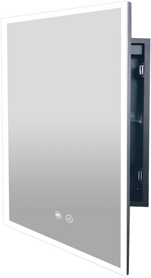 LED Medicine Cabinet with Light,1624inch,Recess Mirror Cabinet for Bathroom,3 Color,Dimmable,Demister,Detachable Side Plate,Recess Mount or Surface Mount