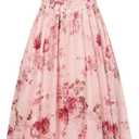 Scarlet Darkness Floral Dress for Women Summer Puff Sleeve Square Neck A Line Flowy Wedding Guest Tea Party Dresses, Large